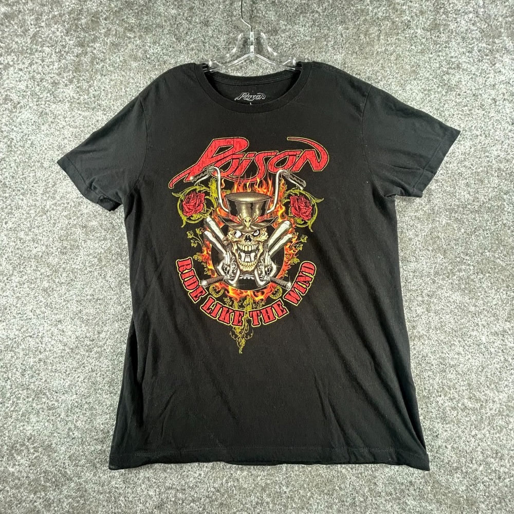 Poison Skull Graphic T-Shirt Mens L Black Ride Like The Wind Flesh & Blood Music